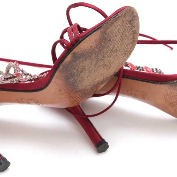 STUART WEITZMAN Sandals Red Satin Glass Heels Strappy 6.5M - Picture 10 of 10